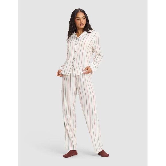 Cozy Earth Bamboo Long Sleeve Pajama Set Cottage Stripe Oprah's